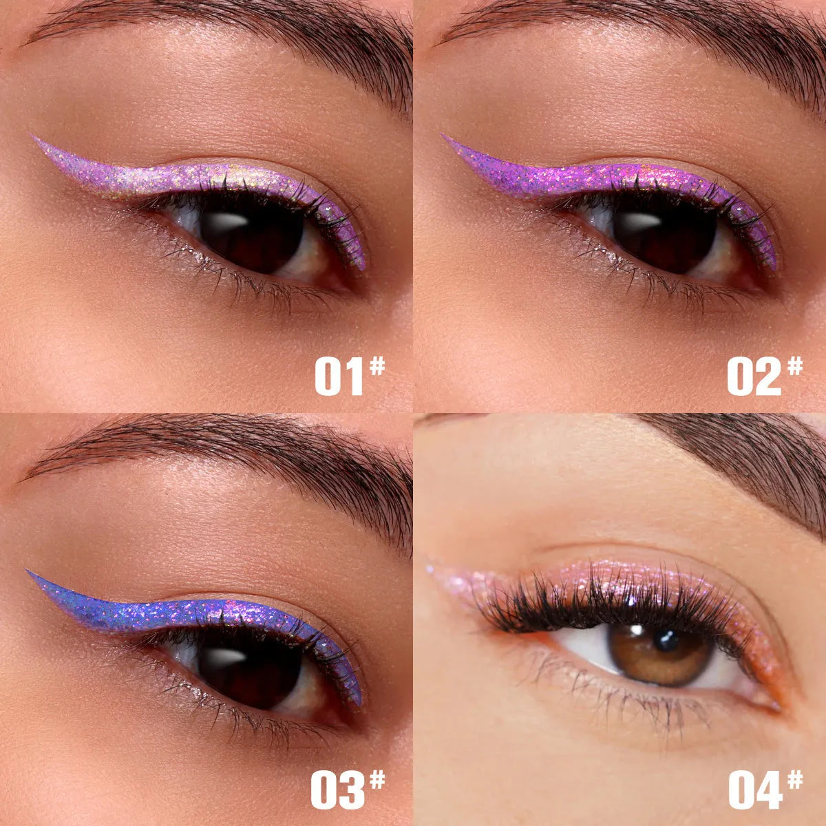 PHOFAY liquid glitter eyeliner set with eight 2.0 ml tubes and brush applicators for thin or bold eye lines