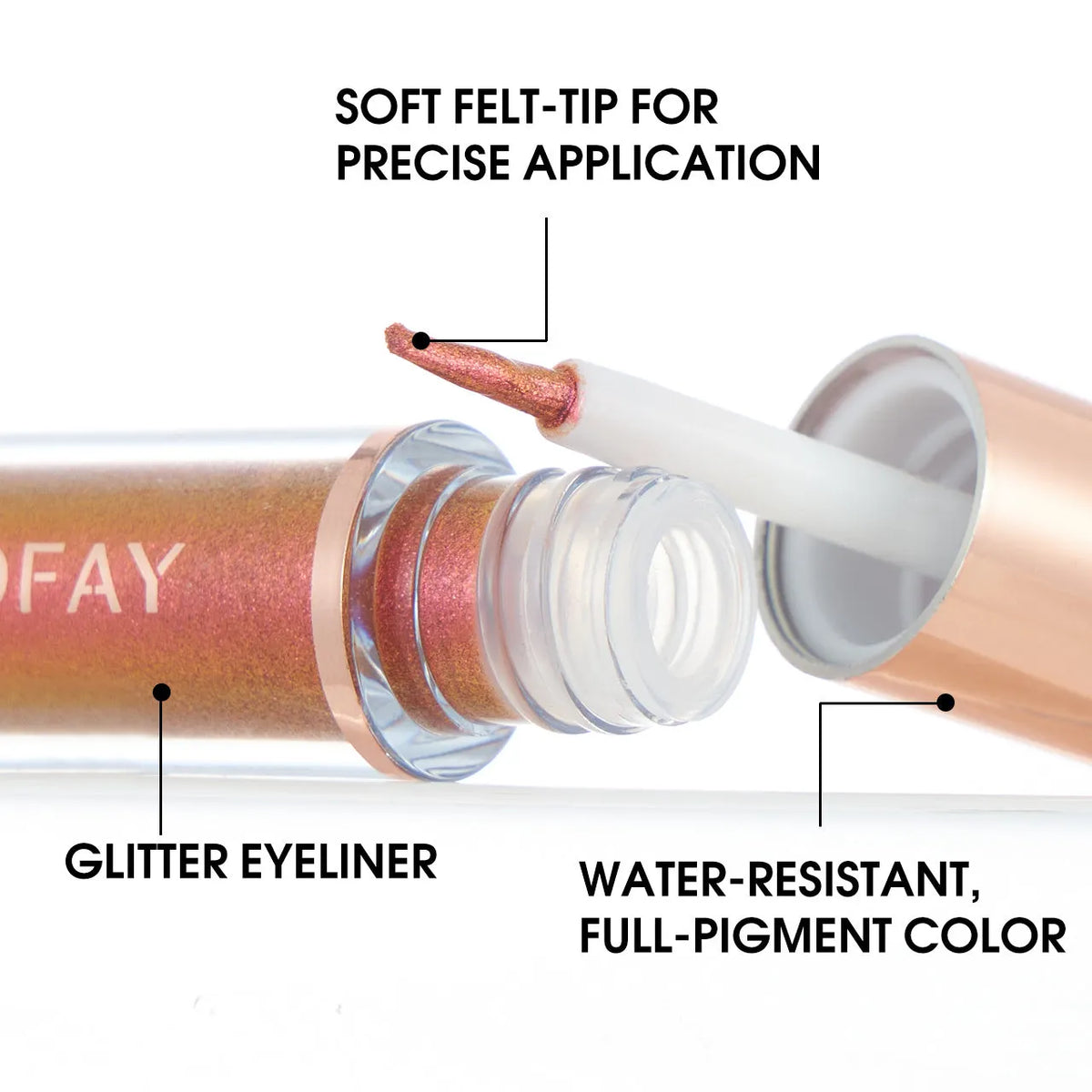 PHOFAY liquid glitter eyeliner set with eight 2.0 ml tubes and brush applicators for thin or bold eye lines