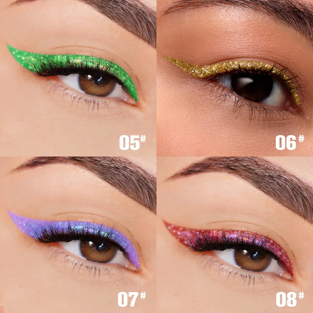 PHOFAY liquid glitter eyeliner set with eight 2.0 ml tubes and brush applicators for thin or bold eye lines