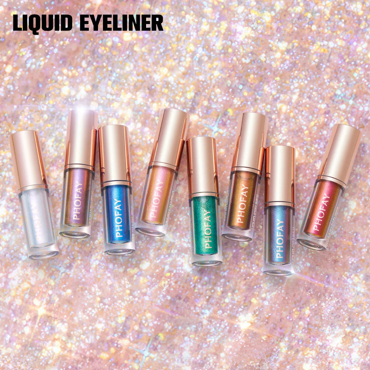 PHOFAY liquid glitter eyeliner set with eight 2.0 ml tubes and brush applicators for thin or bold eye lines