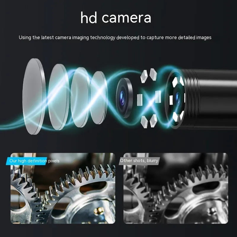 Waterproof HD inspection endoscope camera with 8mm probe and rigid cable for auto repair