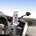 Black universal car tablet holder with long-rod suction cup for 4-12 inch devices.