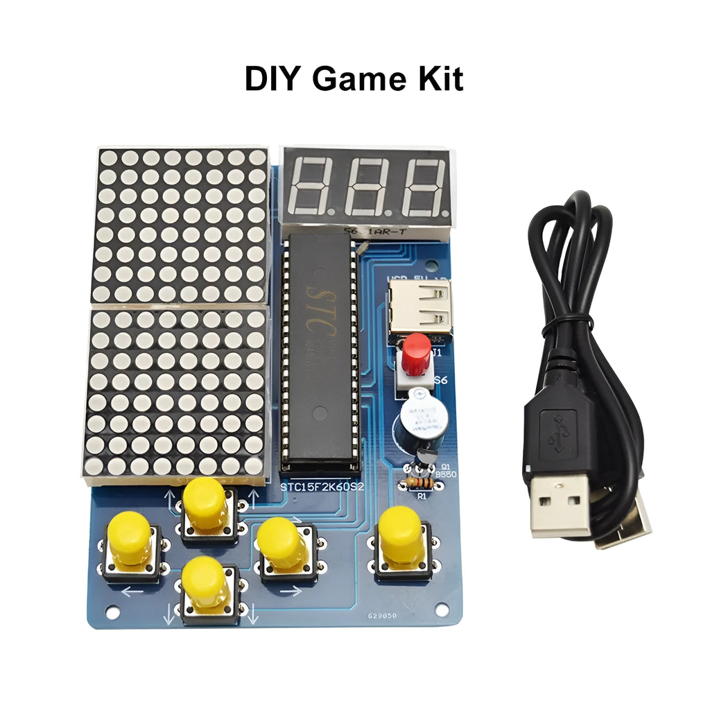 Unwelded 51 MCU single-chip computer game set DIY kit with shell, battery box, and four games