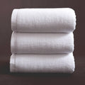 White thickened cotton bath towel measuring 100x200cm weighing 800g with plain weave texture