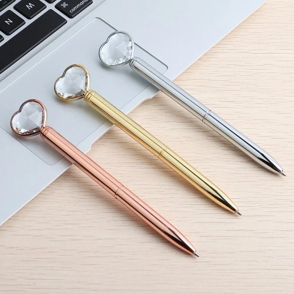 Creative crystal love ball metal pen in golden, rose gold, and silver colours