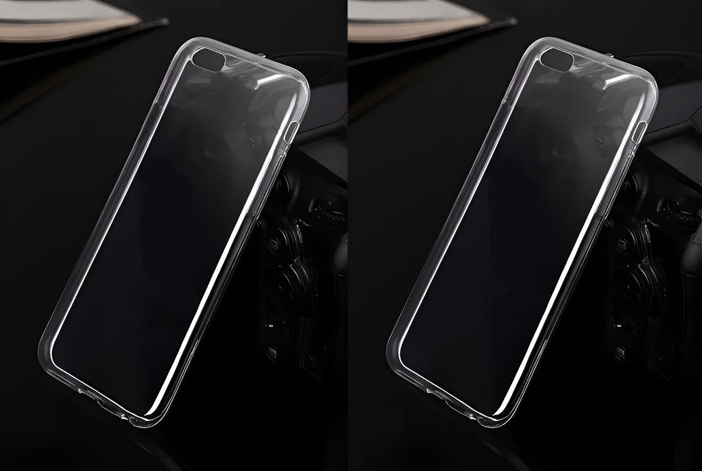 Transparent flexible TPU soft shell protective case for iPhone on a white background