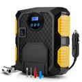 Digital tire inflator DC 12V portable air compressor with LED display, preset controls, three adapters and a three-metre cord