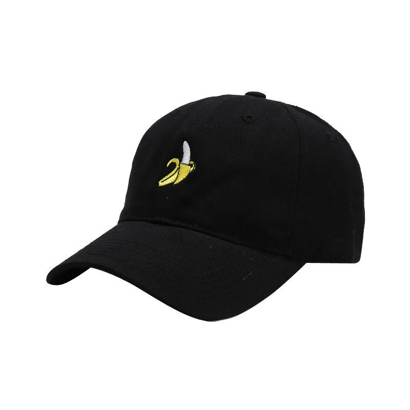 Adjustable baseball cap with banana embroidery in seven colour options