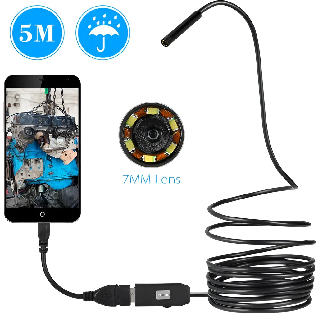 OWSOO USB endoscope with 5m cable, magnet attachment, and hook tool for Android phone inspections