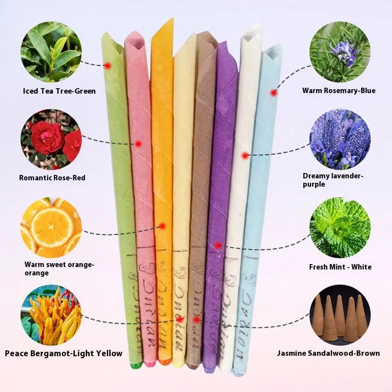 MQ Horn Colour ear candling kit showing 16 cotton cloth candles, protective boards, and cotton swabs
