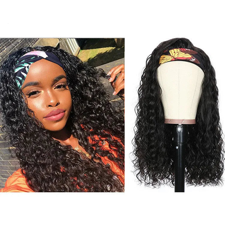 Brazilian water wave headband human hair wig in photo colour, real hair for ladies, 10 inch length