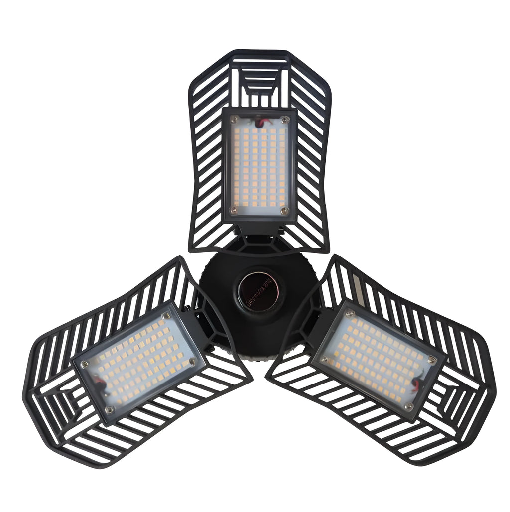 Waterproof industrial foldable garage lamp with die-cast aluminium housing and clear plastic lens