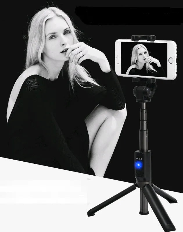 Aluminium alloy Bluetooth selfie stick with tripod and remote control for mobile phones.