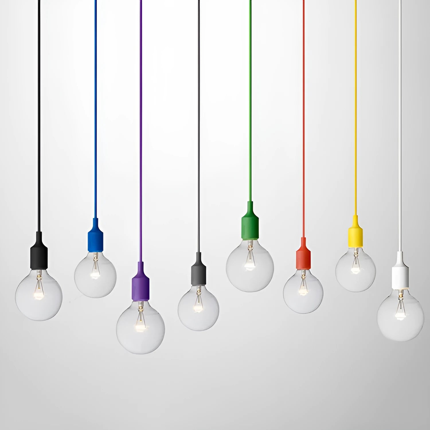 Colourful silicon ceiling pendant lamp holder with E27 socket and 50cm black wire