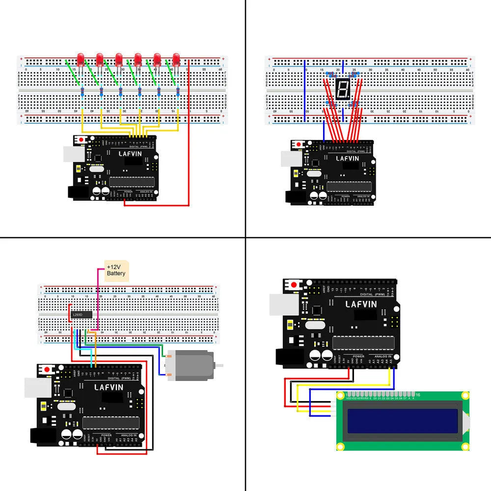Arduino Uno R3 Super Starter Kit with blue development board, breadboard, electronic components, and CD.