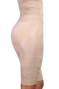 Black seamless high-waisted shapewear shorts for women laid flat.