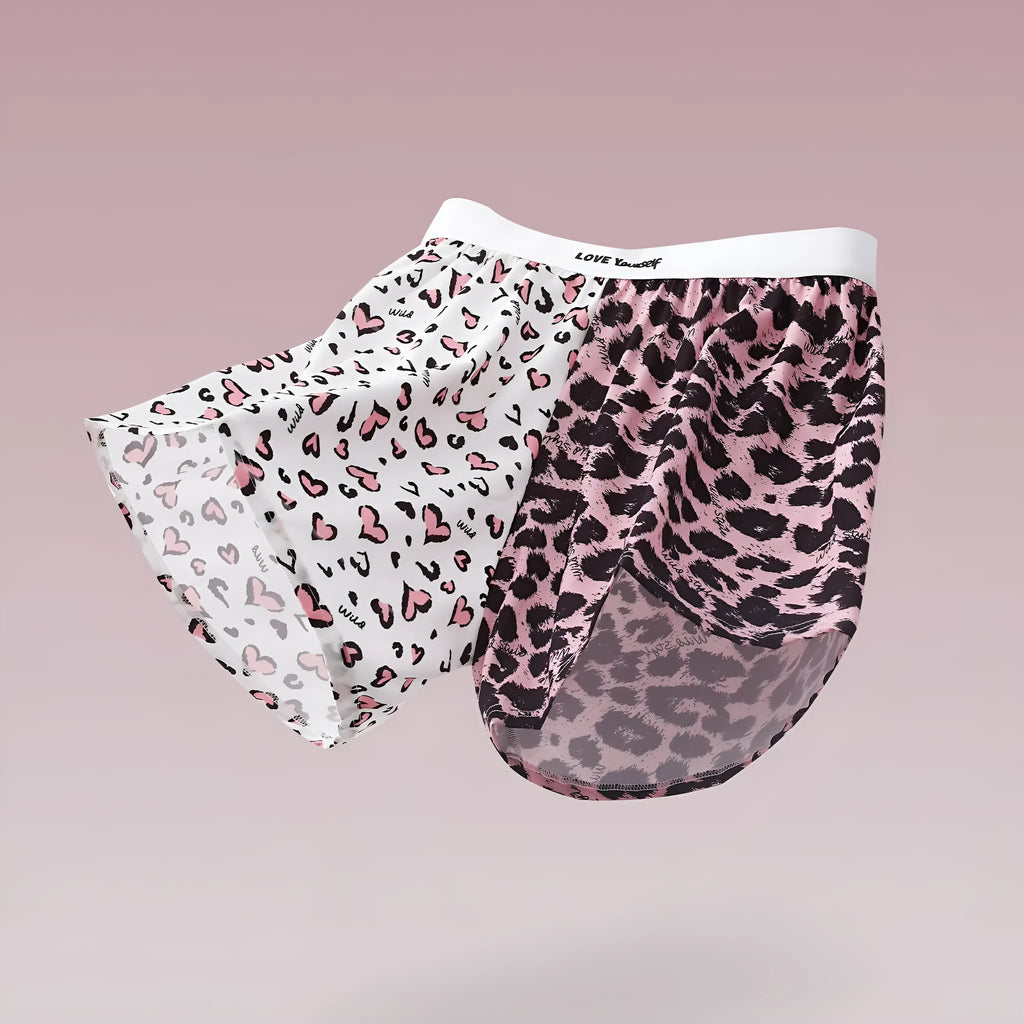 Men's leopard print boxer briefs made from quick-drying ice silk polyester fabric