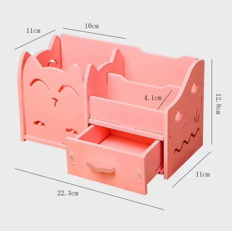 Multi-function pen holder cartoon desktop storage box for students in pink with Blink cat design