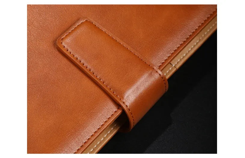 A5 leather notebook with 6-hole binder clip in black, blue, brown, grey or red colours