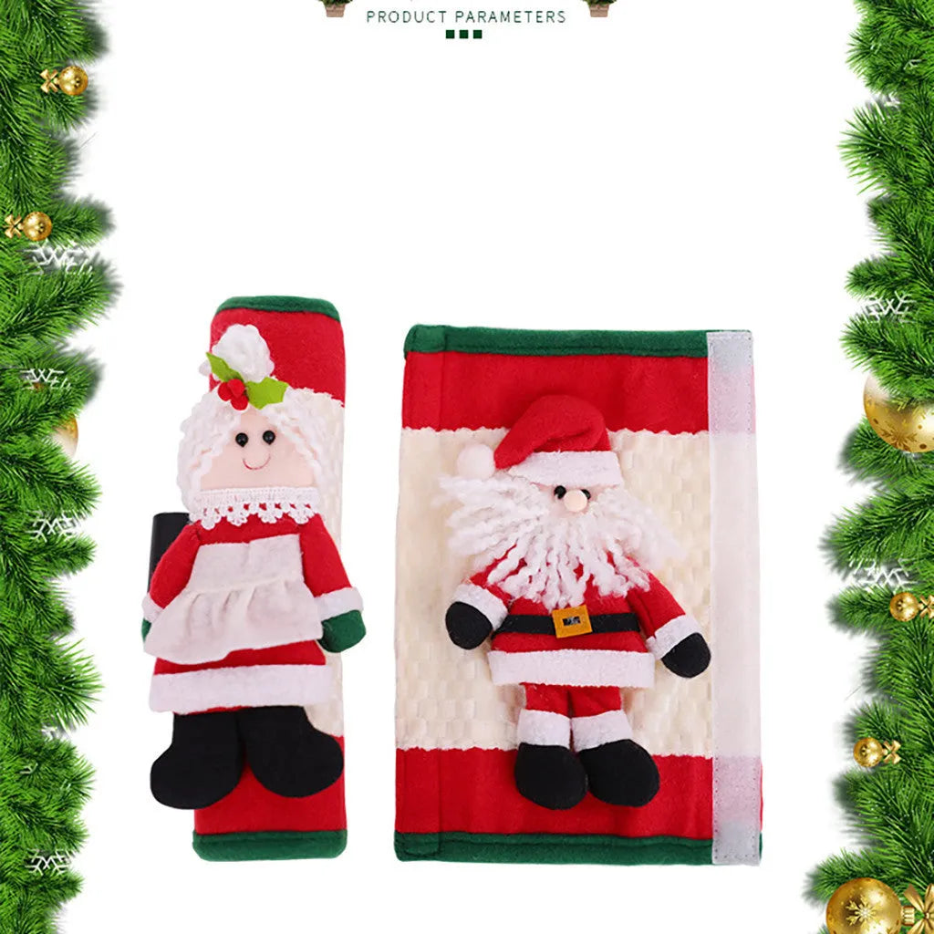 Red cloth Christmas refrigerator glove decoration, two refrigerator sets, 23x15cm, festive fridge accessory.