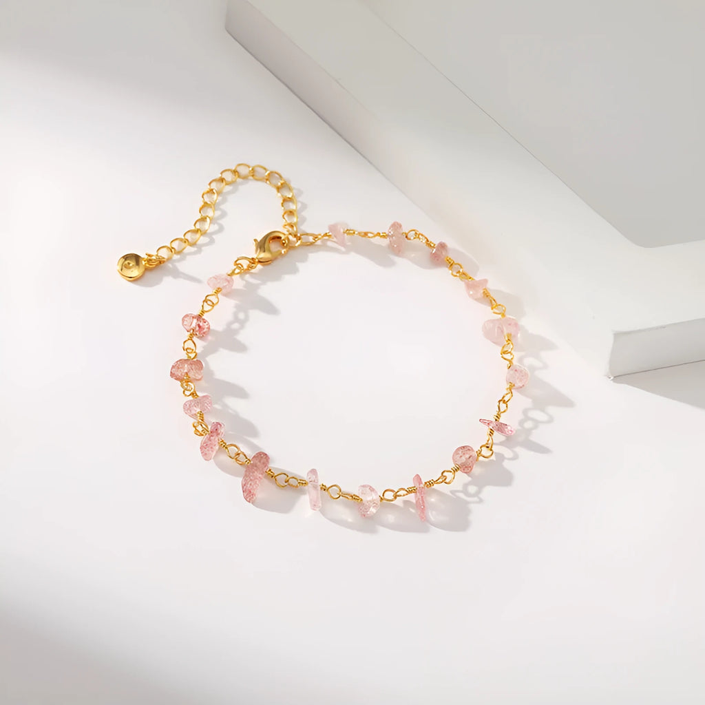 Geometric 18K copper women's bracelet with natural turquoise gravel crystals in multiple colours.