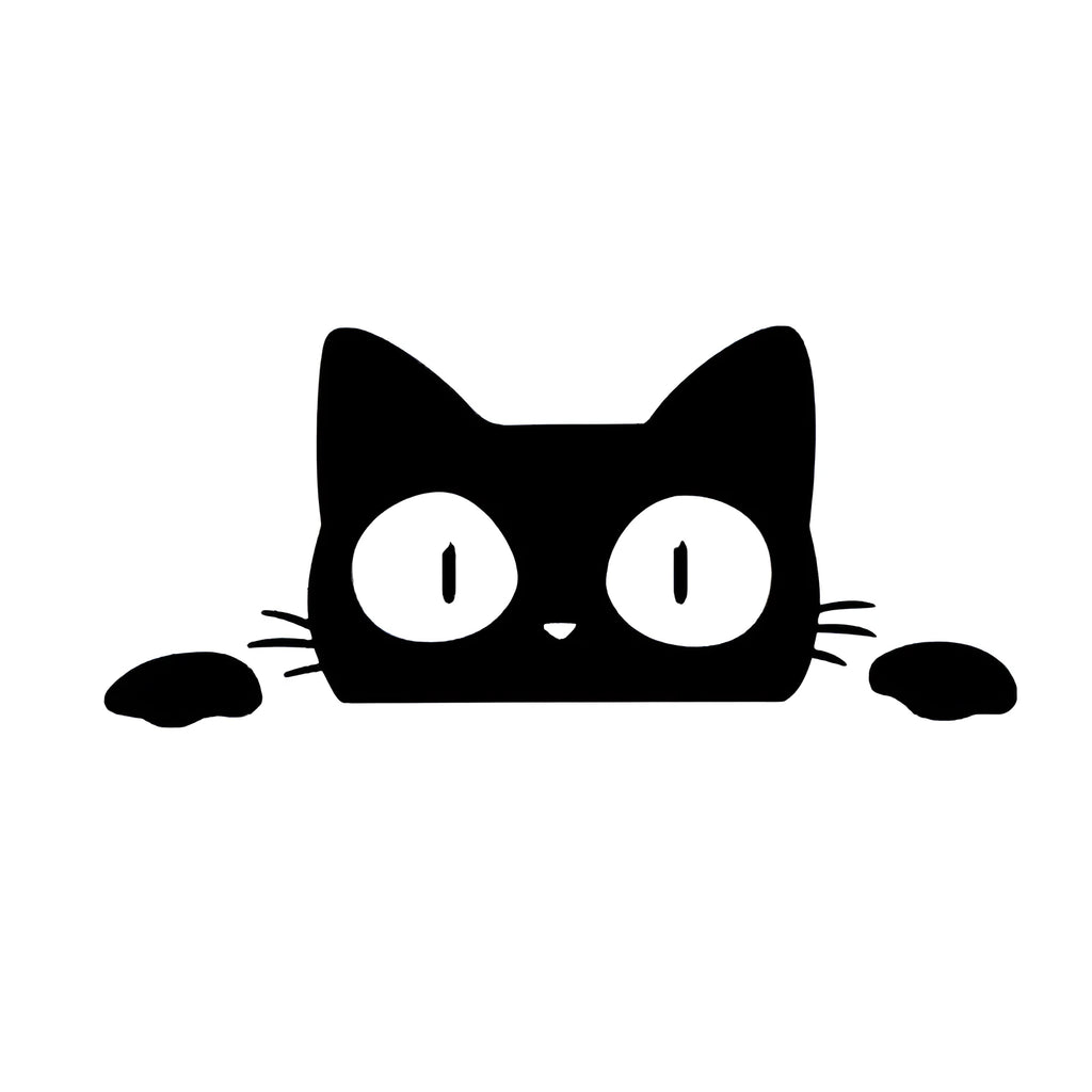 Voyeur cat car sticker in PET material, 13x5.7cm, black or silver white, for vehicle exterior use