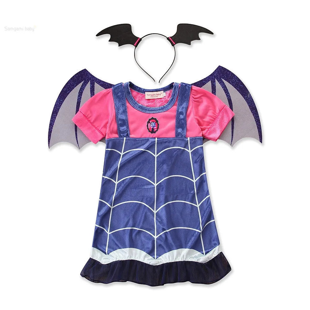 Blue cotton Halloween princess dress for toddlers with short sleeves, shown on child mannequin