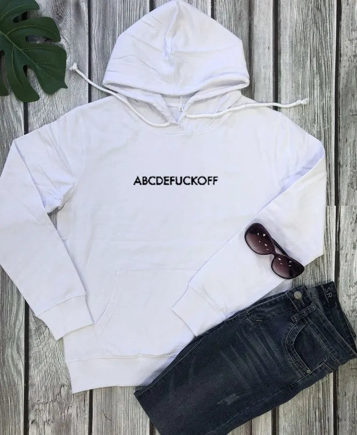ABCDEFUCKOFF cotton hoodie in Black, front view