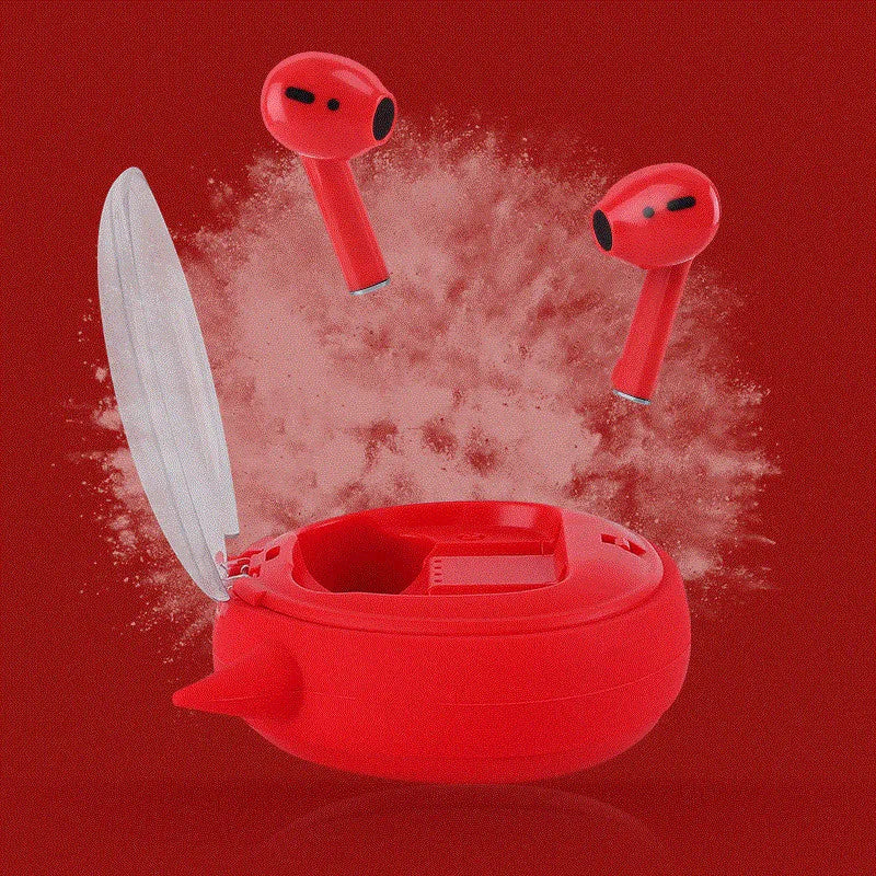 Macaron Red TWS Bluetooth 5.0 wireless headset with in-ear design and compact dimensions