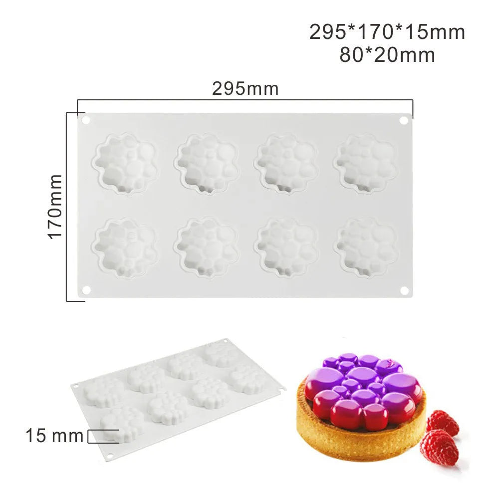 Round silicone cake mould with 8 bubble tower pattern for baking and dessert making