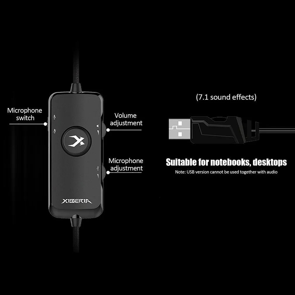 Siberian V20 black gaming headset with 50mm speakers and 7 colour light vibration on a desk