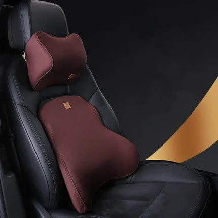 Car headrest and lumbar cushion set with black breathable mesh cover and space memory cotton core