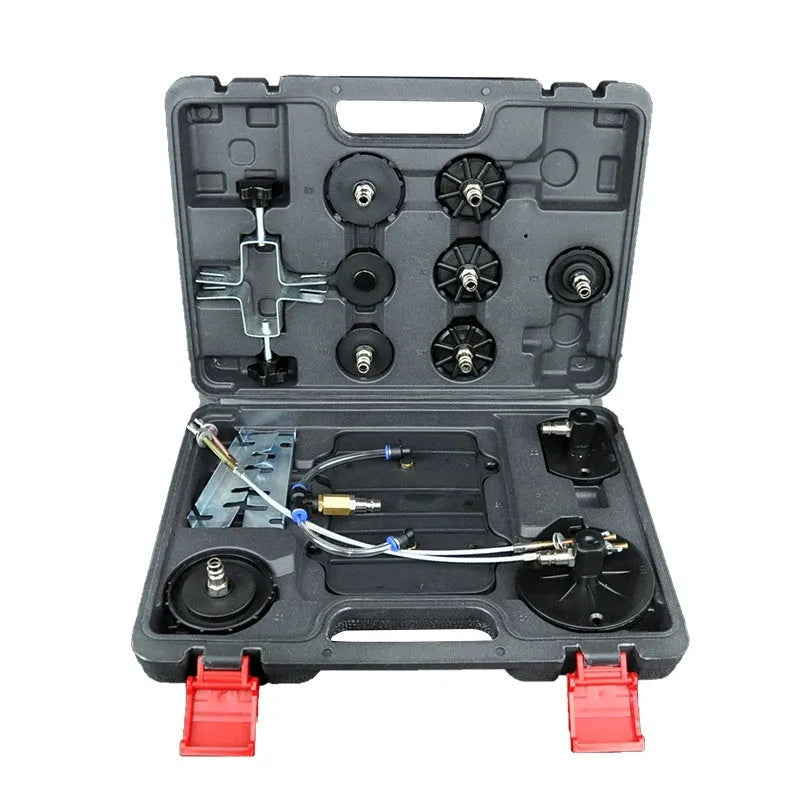 Pneumatic brake fluid replacement machine with pressure gauge and regulator on 49x30x42 cm unit