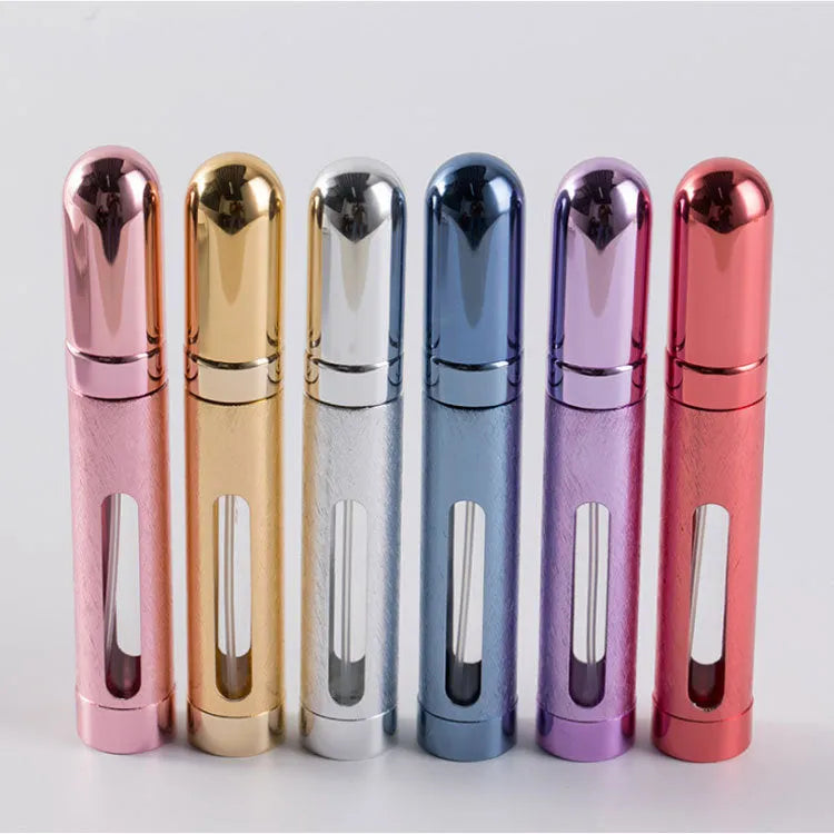 12ml aluminium travel perfume bottle with glass liner in silver finish, showing slim 115mm design.