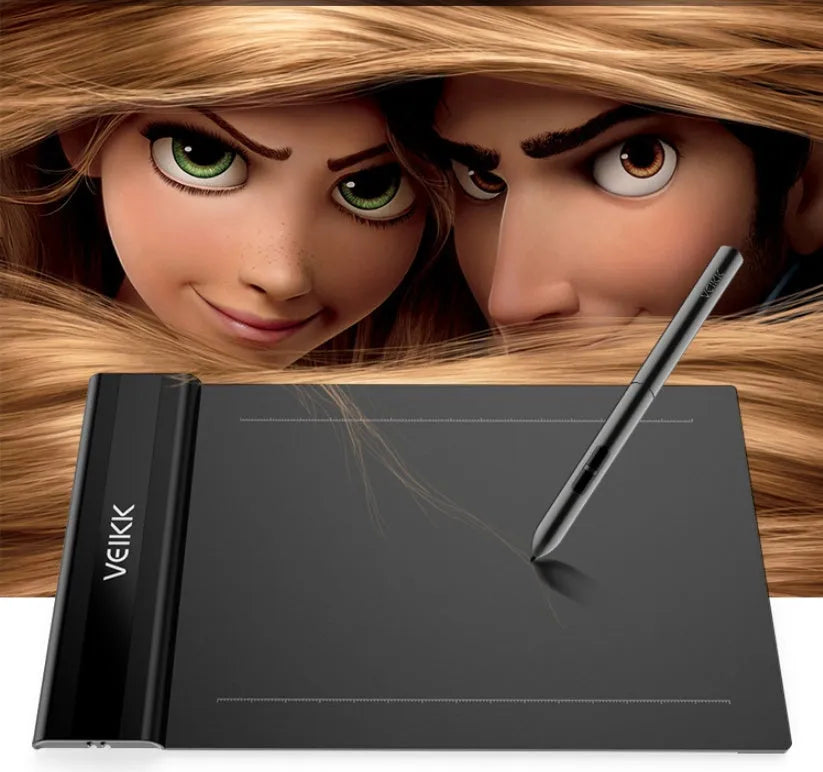 S640 black graphics tablet with passive pen on white background, 6x4 inch active zone