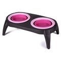 Blue and pink folding double bowl pet feeder made from TPR and PP materials portable travel dog bowl