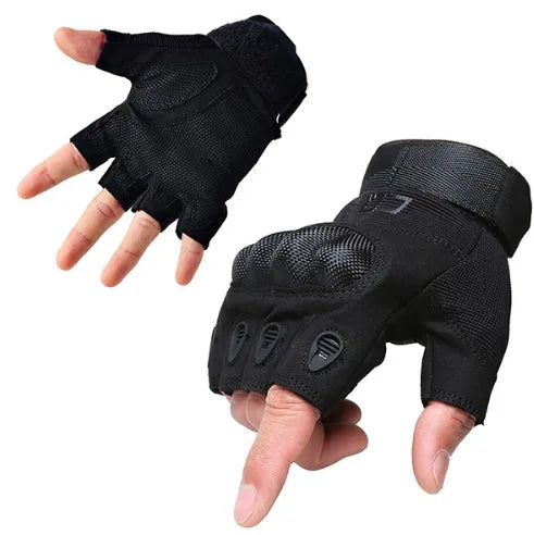 Tactical half-finger microfiber gloves with rubber knuckle protector in army green