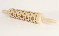 45cm long wooden rolling pin with embossed Christmas patterns like reindeer and snowflakes for baking.