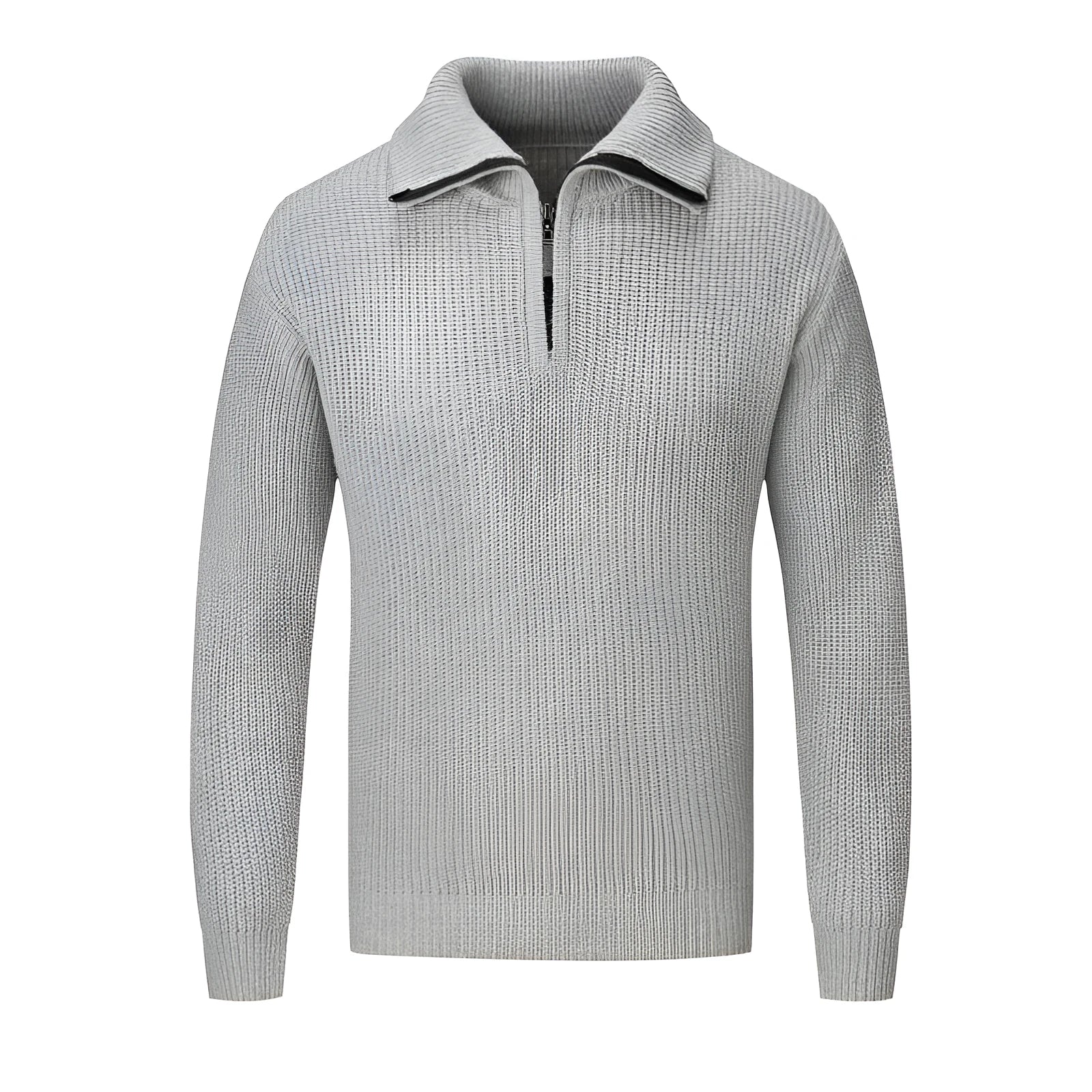 Men's slim fit solid colour pullover sweater in a grey shade, laid flat.