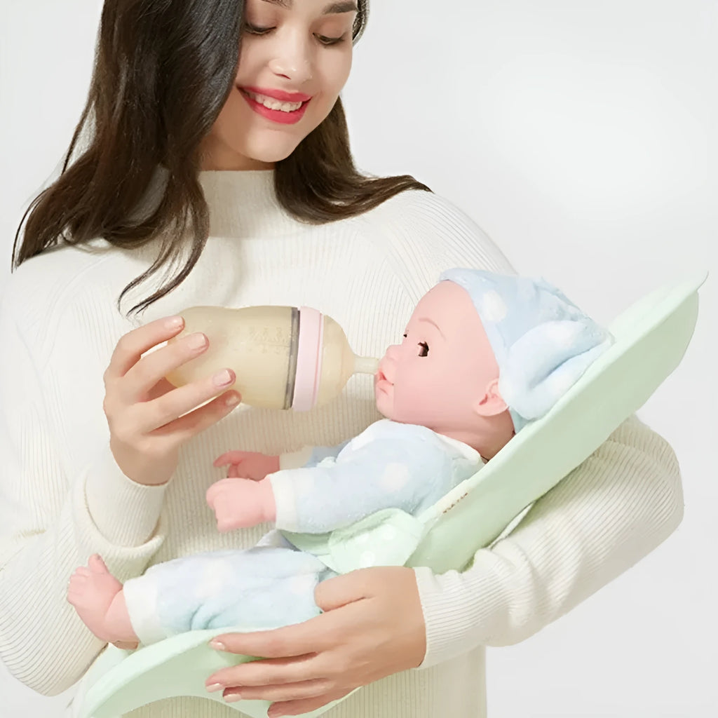 Beige breastfeeding pillow with cross embracing design for neonatal anti-emeic support, plain pattern