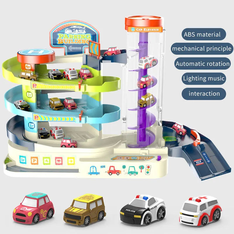 Children's Adventure Steering Wheel Car Building Parking Lot Intelligence Brain Rail Car with electric manual dual mode plastic construction urban traffic rail