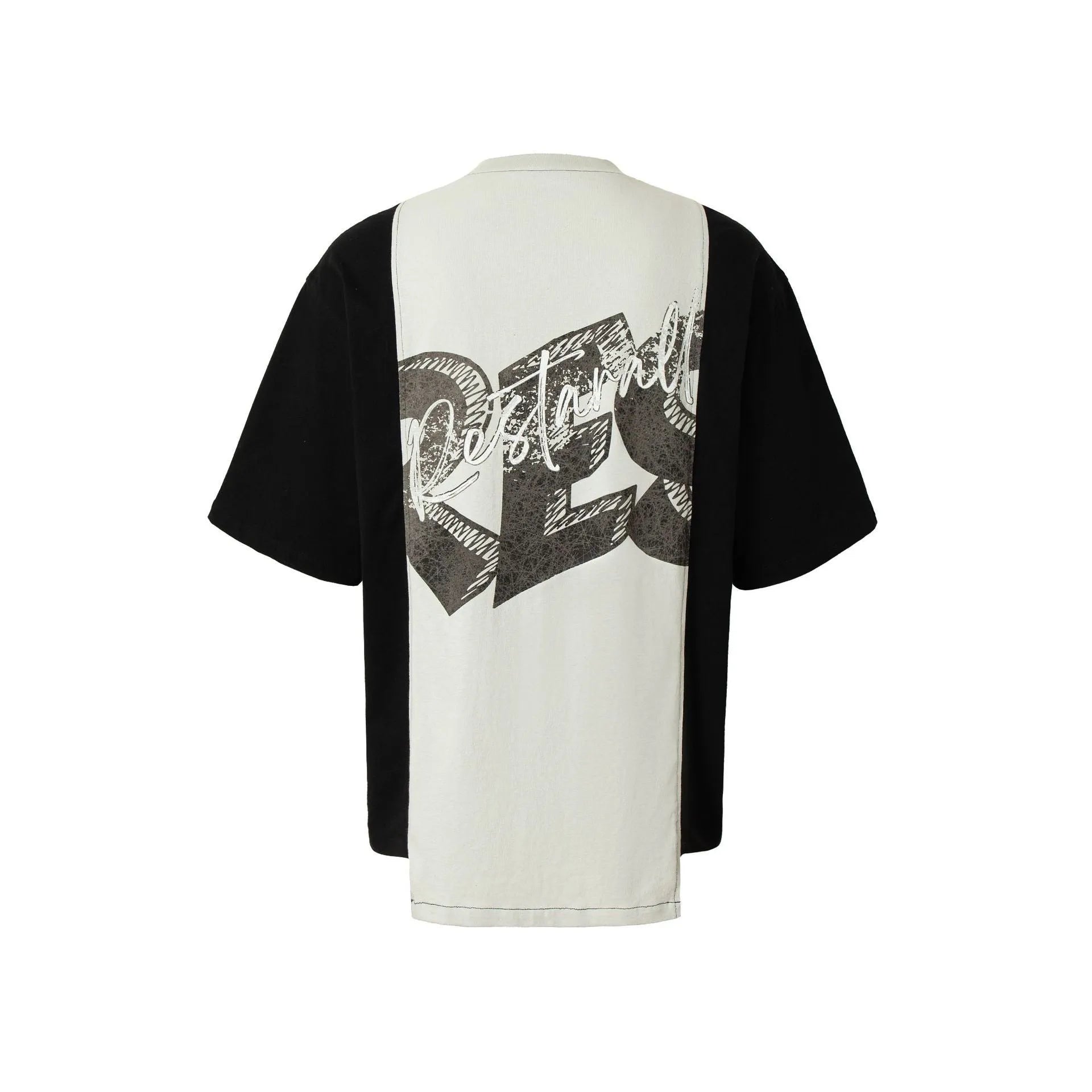 Men's black and white deconstruction print cotton blend t-shirt with loose fit and short sleeves
