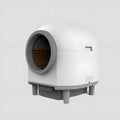 White fully enclosed automatic self-cleaning cat litter box for large cats.