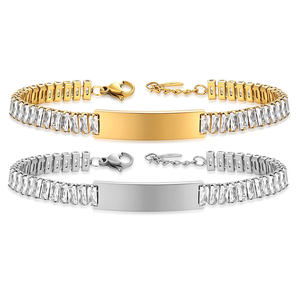 Titanium steel zircon bracelet for women, electroplated finish, simple cuff bangle style