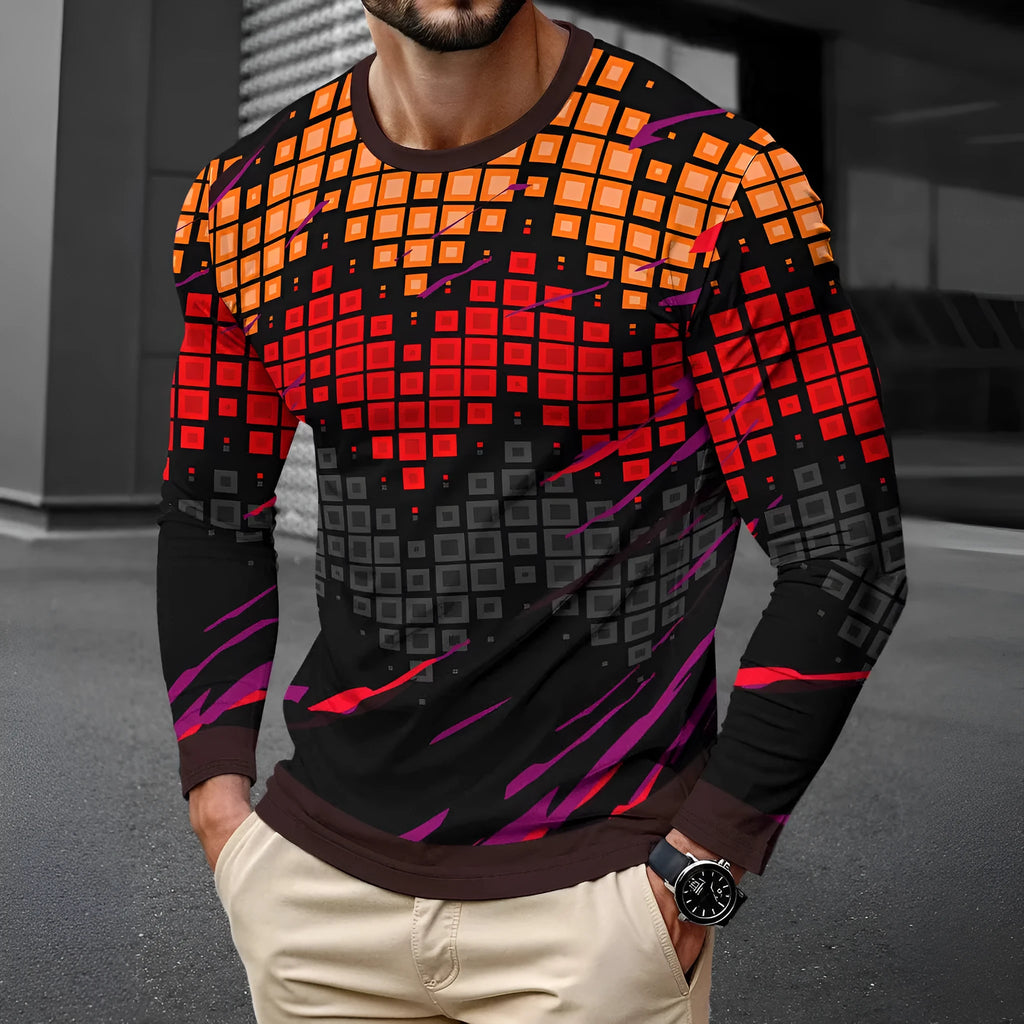 Man wearing a simple long sleeve round neck milk silk pullover in a casual setting.