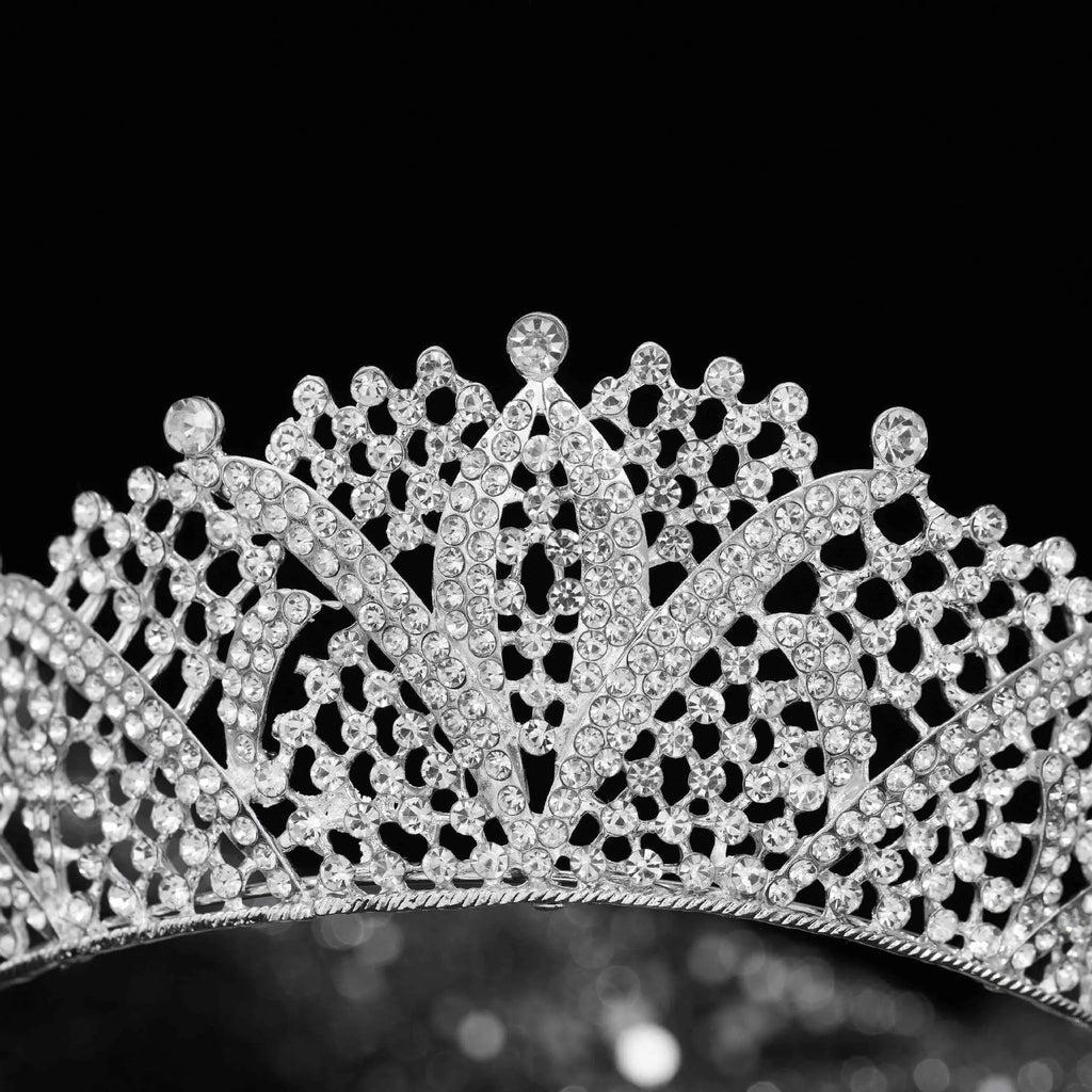 Silver white zircon full diamond alloy crown headband for women on white background