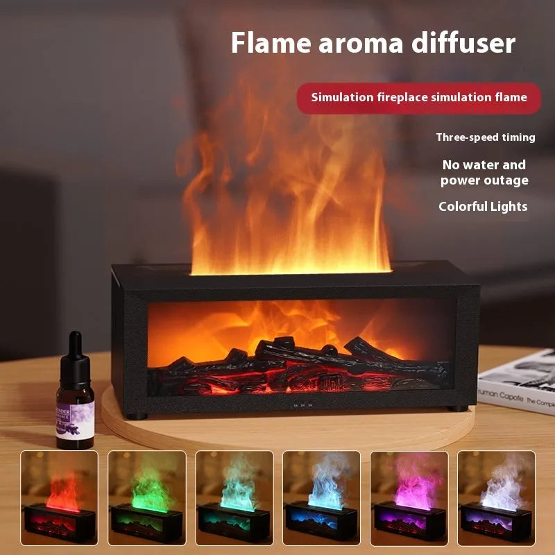 Square desktop flame aromatherapy machine with 3D flame effect and 7 colour LED lighting