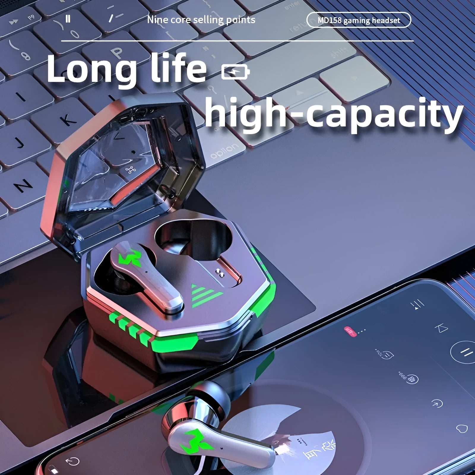 Black wireless Bluetooth in-ear earphones with 10-metre range and Jerry chipset
