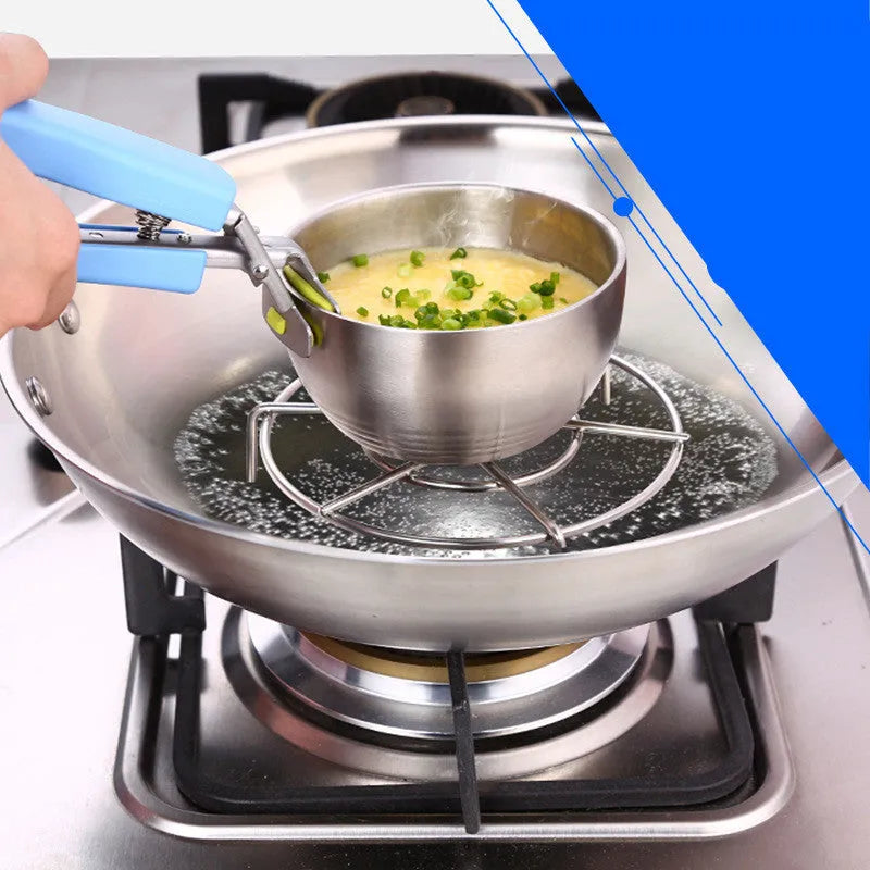 Creative kitchen gadget stainless steel tray holder with thickened plate and non-slip chuck in blue