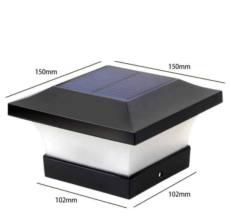 Compact 5W solar LED landscape light measuring 153x153x97mm with warm and white light options